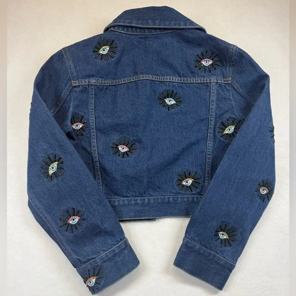 👁✨ Alice + Olivia Embellished Eye Cropped Denim Jacket NWOT✨👁 - Picture 10 of 10